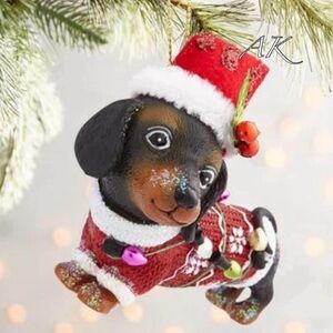 Dachshund in Sweater Wrapped in Lights Christmas Tree Ornament 🐾 Doxie Wiener